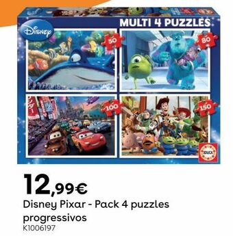 Toys R Us Educa borrás - disney pixar - pack 4 puzzles progressivos promoção