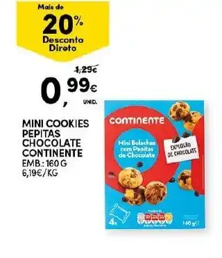 Continente Mini Cookies Pepitas Chocolate Continente 160g promoção