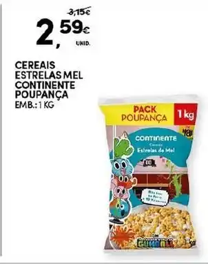 Continente Cereais Estrelas Mel Poupança 1kg promoção