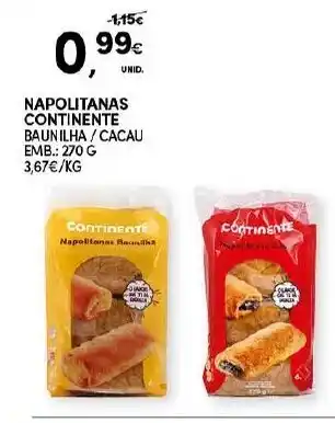 Continente Napolitanas Continente Cacau/ Baunilha 270g promoção