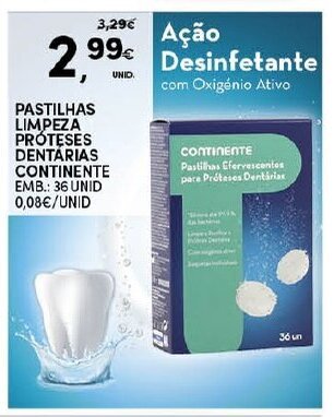 Continente Pastilhas Limpeza Próteses Dentárias Continente 36 Unid promoção