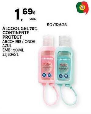Continente Álcool Gel 70% Continente Protect 50ml promoção