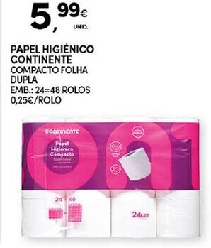Continente Papel Higiénico Continente 24=48 Rolos promoção