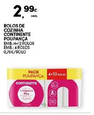 Continente Rolos de Cozinha Continente Poupança 4 Rolos promoção