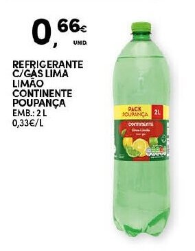 Continente Refrigerante C/ Gas Lima Limão Continente Poupanca 2L promoção