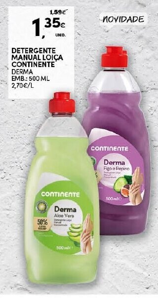 Continente Detergente Manual Loiça Continente Derma 500ml promoção