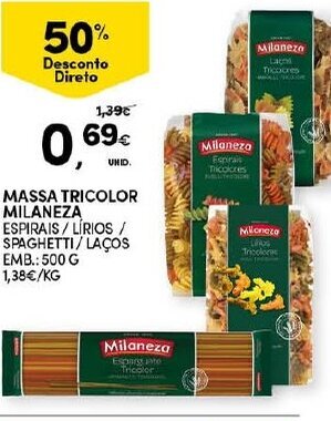 Continente Massa Tricolor Milaneza 500g promoção