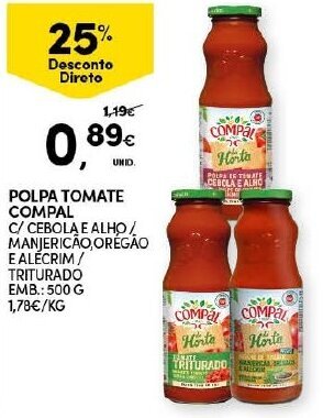 Continente Polpa Tomate Compal 500g promoção