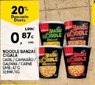 Continente Noodle Banzai Cigala 67g promoção