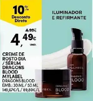 Continente Creme de Rose Dia/ Sérum Dragons Blood Mylabel 30ml/50ml promoção