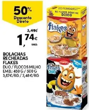 Continente Bolachas Recheadas Flakes 450g/500g promoção