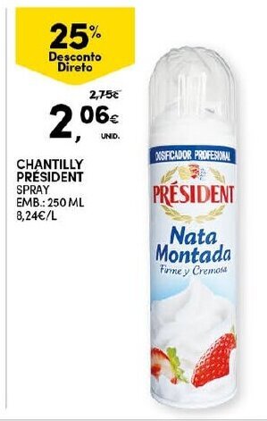 Continente Chantilly Président 250ml promoção