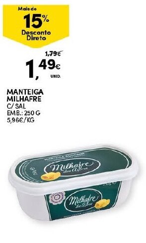 Continente Manteiga Milhafre 250g promoção