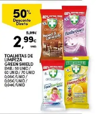 Continente Toalhitas de Limpeza Green Shield 50 Unid/ 70 Unid/ 60 Unid promoção