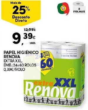Continente Papel Higiénico Renova 24=60 Rolos promoção