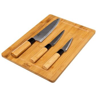 Tábua em bambu com 3 facas