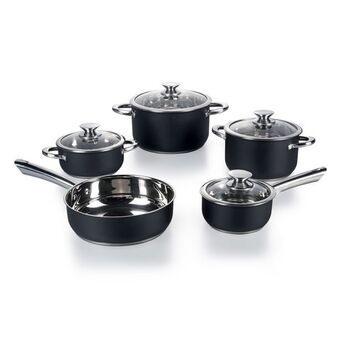 Trem de cozinha 5 peças em inox preto e tampa de vidro