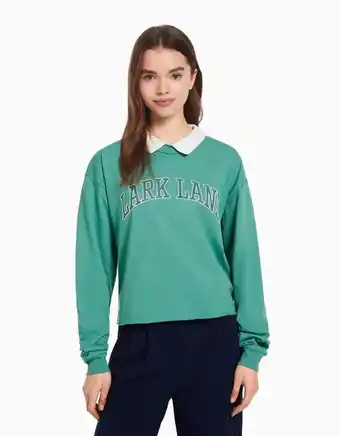 Bershka T-shirt de manga comprida com colarinho de polo e estampado promoção