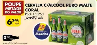 Pingo Doce Cerveja C/ Álcool Puro Malte Coral Pack 15x25cl promoção