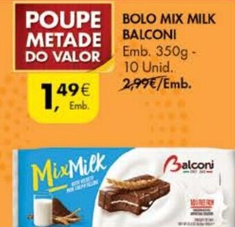 Pingo Doce Bolo Mix Milk Balconi 350g-10 Unid promoção