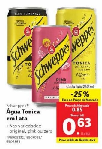 Lidl Água tônica schweppes promoção