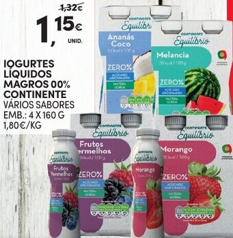 Iogurtes Líquidos Magros 00% Continente 4x160g