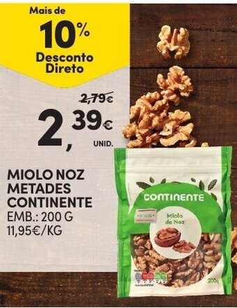 Continente Miolo Noz Metades Continente 200g promoção
