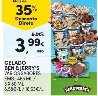 Continente Gelado Ben & Jerry's 465ml/ 3x80ml promoção