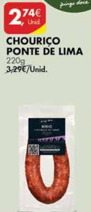 Pingo Doce Chouriço Ponte de Lima 220g promoção
