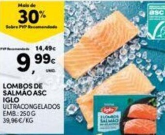 Continente Lombos de Salmão ASC Iglo 250g promoção