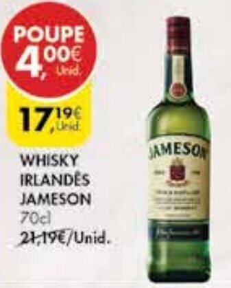 Pingo Doce Whisky Irlandés Jameson 70cl promoção