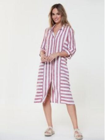 Venca Vestido estilo camisa às riscas promoção
