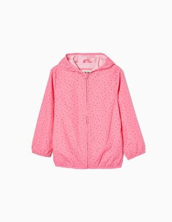 Casaco corta-vento às bolinhas para menina, rosa