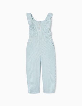 Zippy Macacão com folhos às riscas para menina, verde/branco promoção