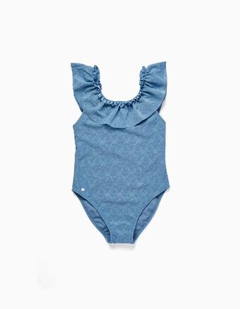 Fato de banho floral com folhos para menina 'you&me', azul