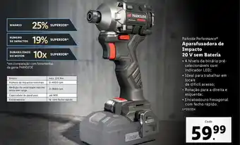 Lidl Parkside Performance Aparafusadora de Impacto 20V sem Bateria promoção