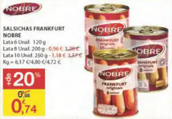 E.Leclerc Salsichas Frankfurt Nobre Lata 6 Unid 120g promoção
