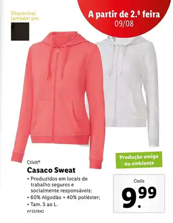 Lidl Casaco Sweat S ao L promoção