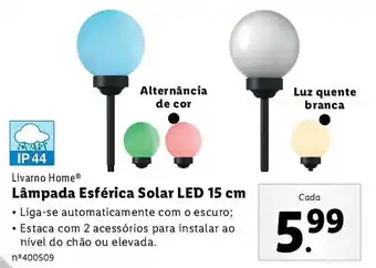 Lidl Livarno Home Lâmpada Esférica Solar LED 15cm promoção