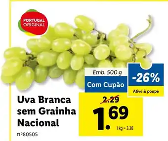 Lidl Uva Branca sem Grainha Nacional 500g promoção