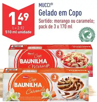 ALDI Mucci Gelado em Copo 3x170ml promoção
