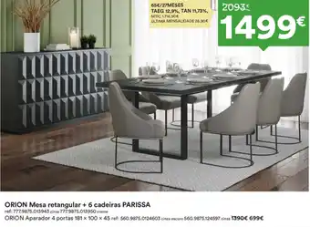 Moviflor Oreon Mesa Retangular + 6 Cadeiras Parissa promoção