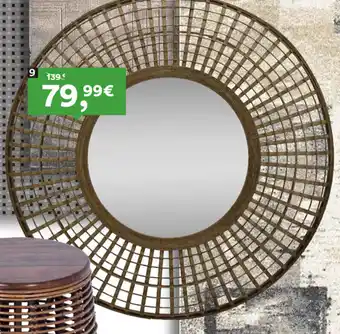 Moviflor Espelho Redondo Rattan/MDF Natural 80x80x9 promoção