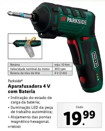 Lidl Parkside Aparafusadora 4V com Bateria promoção