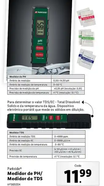 Lidl Parkside Medidor de PH/ Medidor de TDS promoção