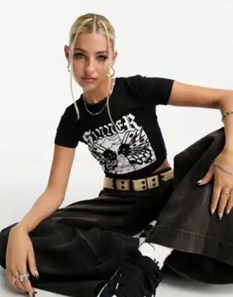Asos Heartbreak butterfly graphic crop top in black promoção