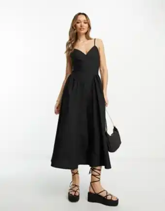 Asos Asos design cotton drop waist midi skater dress in black promoção