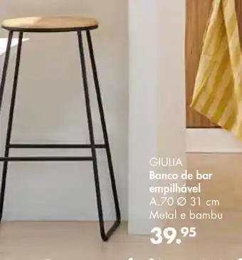 GIULIA Banco de Bar Empilhável A.70 ø 31cm Metal e Bambu