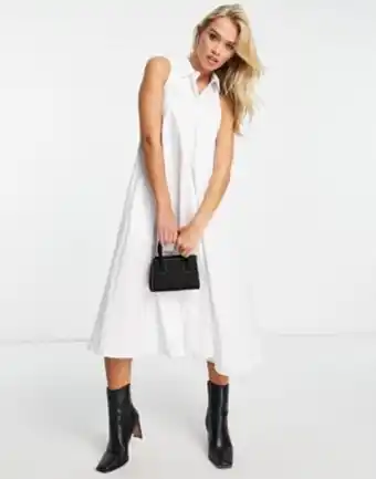 Asos Asos design utility pocket sleeveless midi shirt dress in white promoção