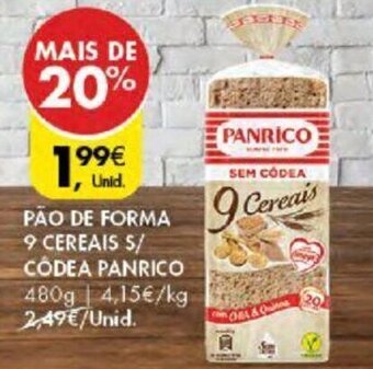 Pingo Doce Pão de Forma 9 Cereais s/ Côdea Panrico 480g promoção